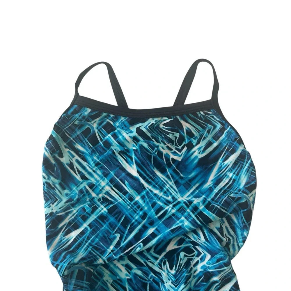 Speedo Women's Size 30 XS One Piece‎ Swimsuit Athletic Black Blue Neon
